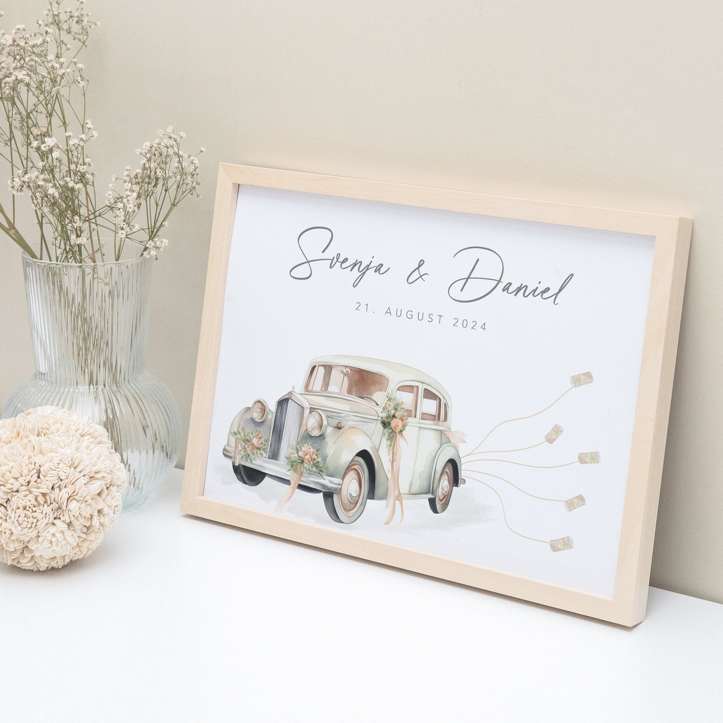Hochzeitsgeschenk Geld Personalisiertes Bild mit Hochzeitsauto Geldgeschenk zur Hochzeit Poster Geschenk für Brautpaar