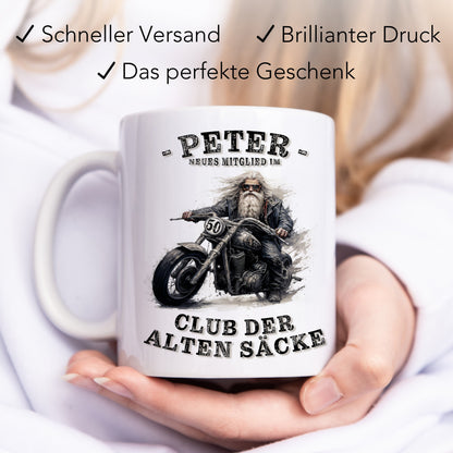 Geschenk 50. Geburtstag Mann Motorrad Tasse "Club der alten Säcke" Geburtstagsgeschenk Männer