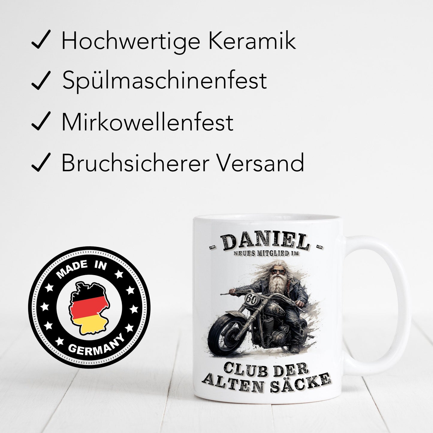 Geschenk 60. Geburtstag Mann Motorrad Tasse "Club der alten Säcke" Geburtstagsgeschenk Männer