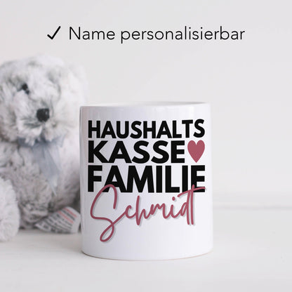 Haushaltskasse Spardose personalisiert für Familien mit Namen Sparbüchse Geld Geschenk Sparschwein Keramik