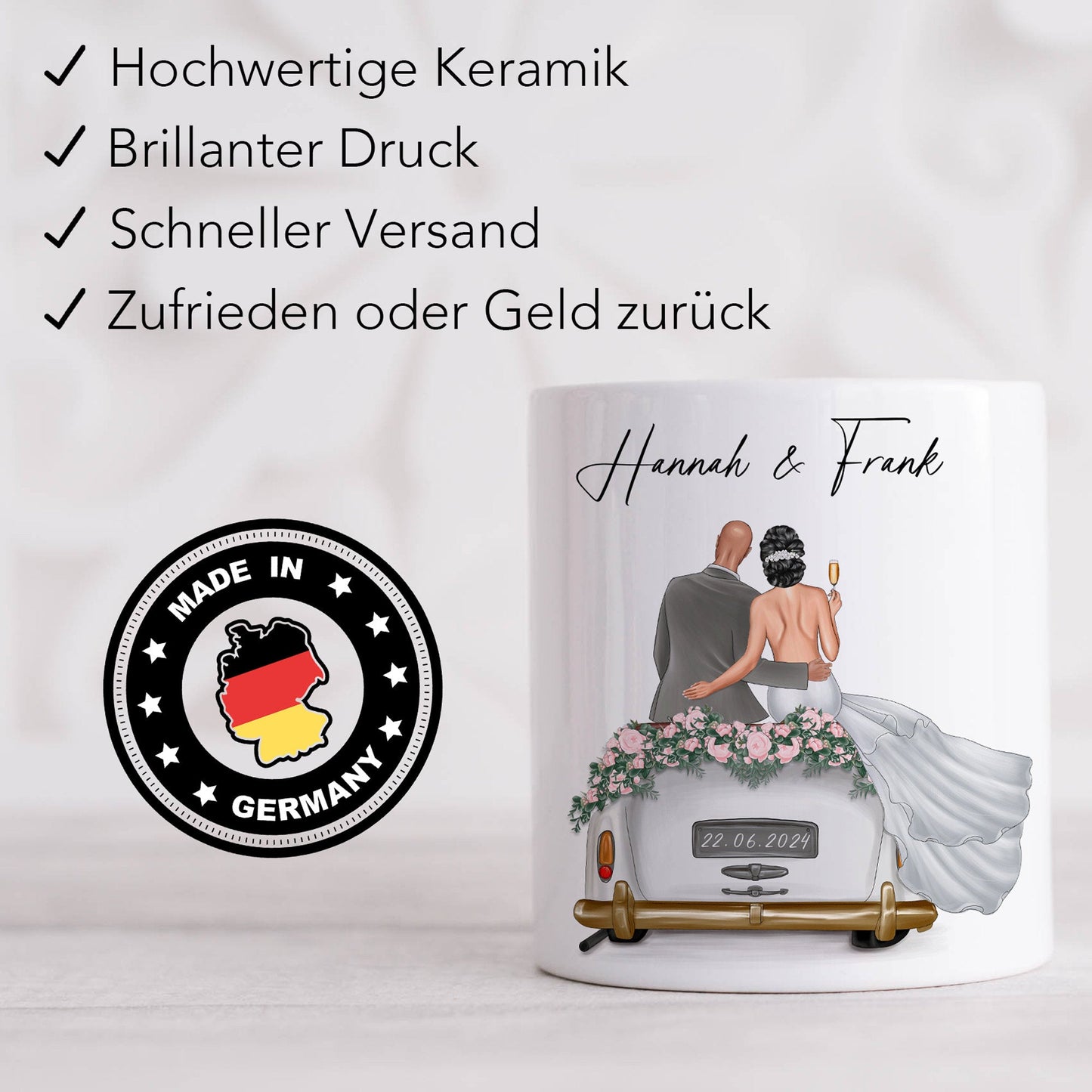 Spardose Hochzeit personalisiertes Geldgeschenk Sparschwein mit Auto & Brautpaar Hochzeitsgeschenk Geld Geschenk Sparbüchse aus Keramik