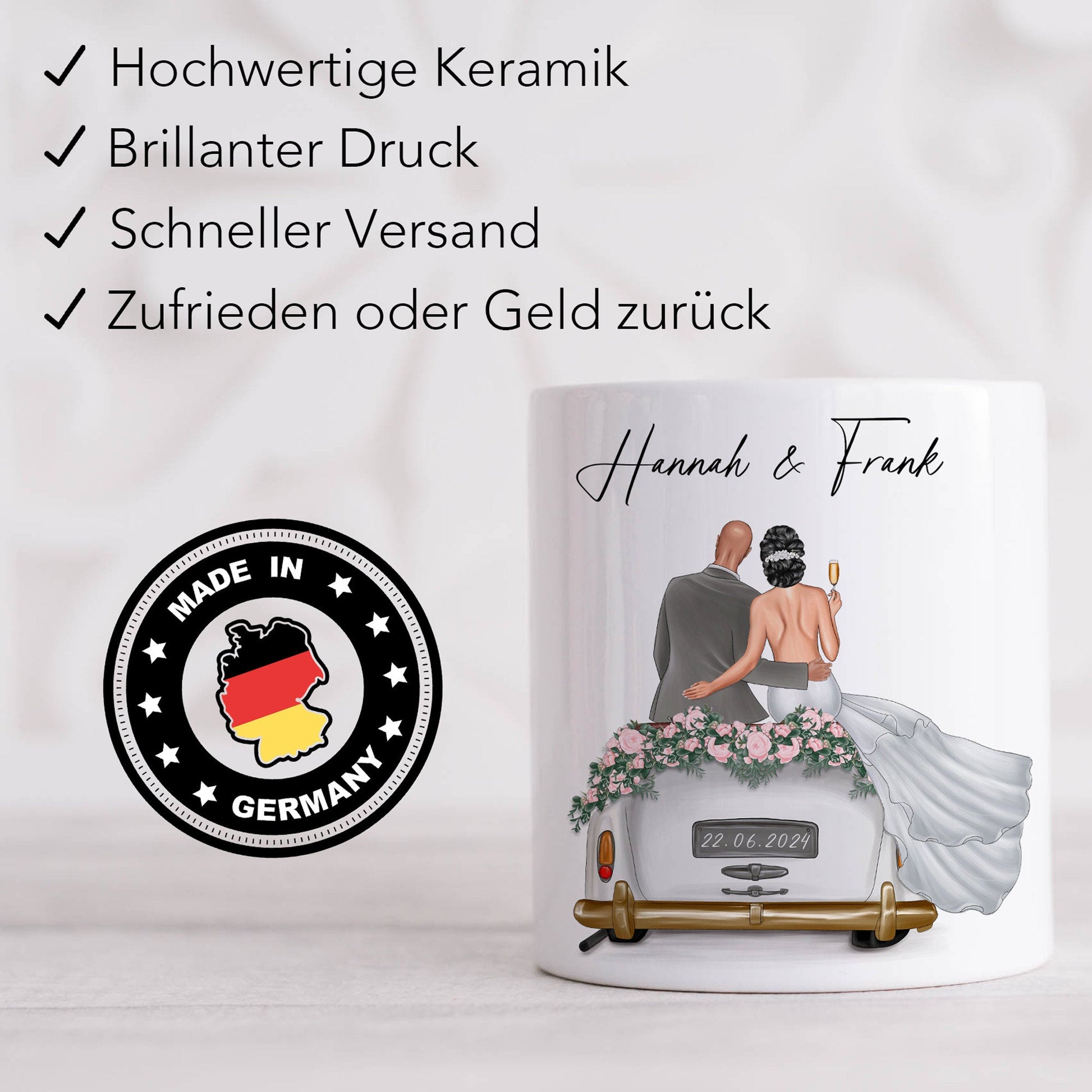 Spardose Hochzeit personalisiertes Geldgeschenk Sparschwein mit Auto & Brautpaar Hochzeitsgeschenk Geld Geschenk Sparbüchse aus Keramik