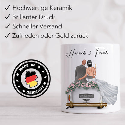 Spardose Hochzeit personalisiertes Geldgeschenk Sparschwein mit Auto & Brautpaar Hochzeitsgeschenk Geld Geschenk Sparbüchse aus Keramik
