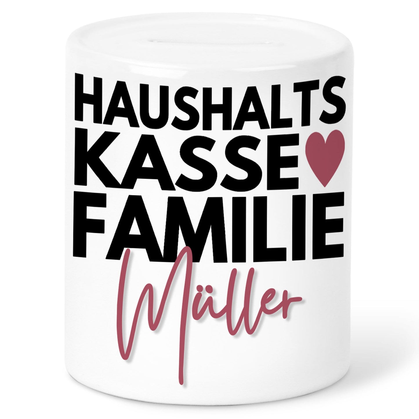 Haushaltskasse Spardose personalisiert für Familien mit Namen Sparbüchse Geld Geschenk Sparschwein Keramik
