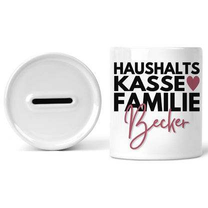 Haushaltskasse Spardose personalisiert für Familien mit Namen Sparbüchse Geld Geschenk Sparschwein Keramik