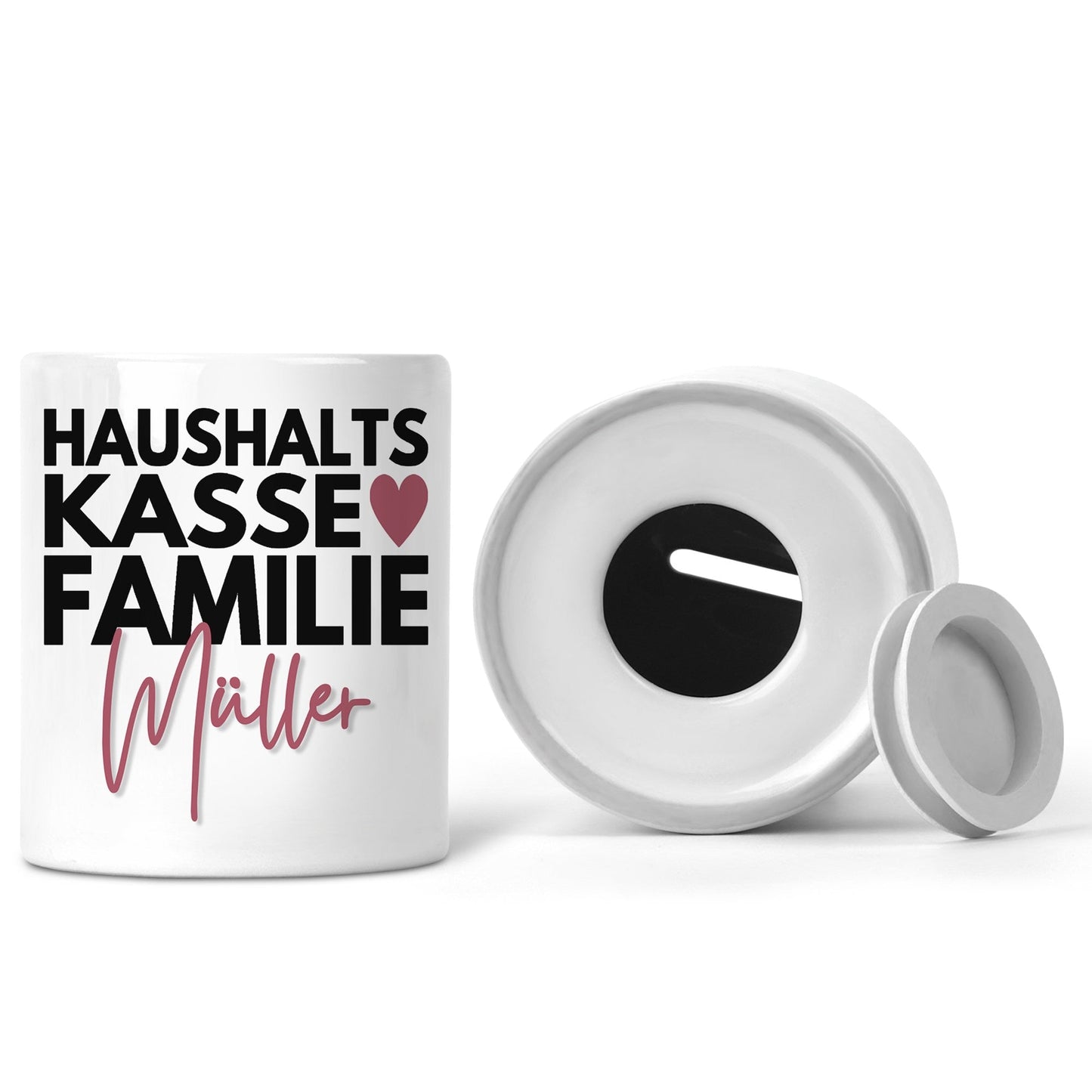 Haushaltskasse Spardose personalisiert für Familien mit Namen Sparbüchse Geld Geschenk Sparschwein Keramik