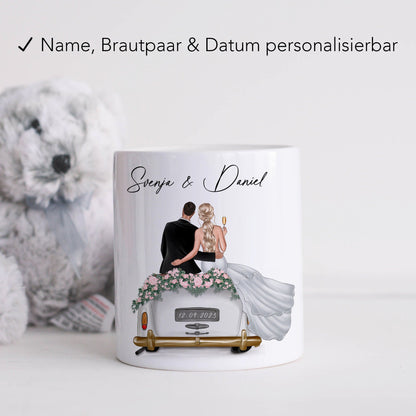 Spardose Hochzeit personalisiertes Geldgeschenk Sparschwein mit Auto & Brautpaar Hochzeitsgeschenk Geld Geschenk Sparbüchse aus Keramik
