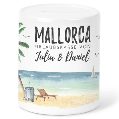 Urlaubskasse Geschenk personalisierte Mallorca Urlaub Spardose Urlaubsgeld Sparschwein mit Namen aus Keramik