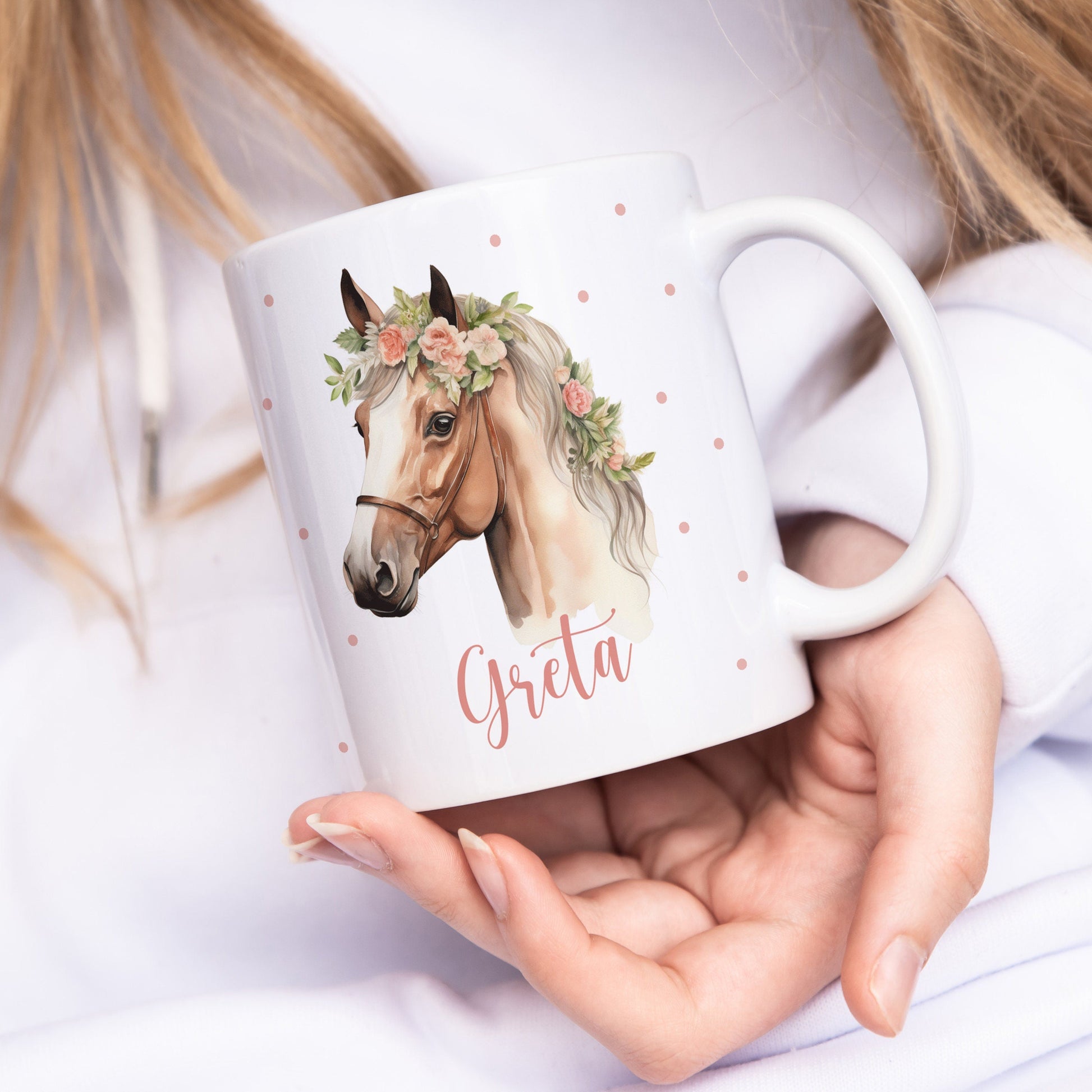 Pferde Geschenk für Mädchen Kindertasse mit Namen Pferd personalisiert für Kinder Kinderbecher aus Keramik
