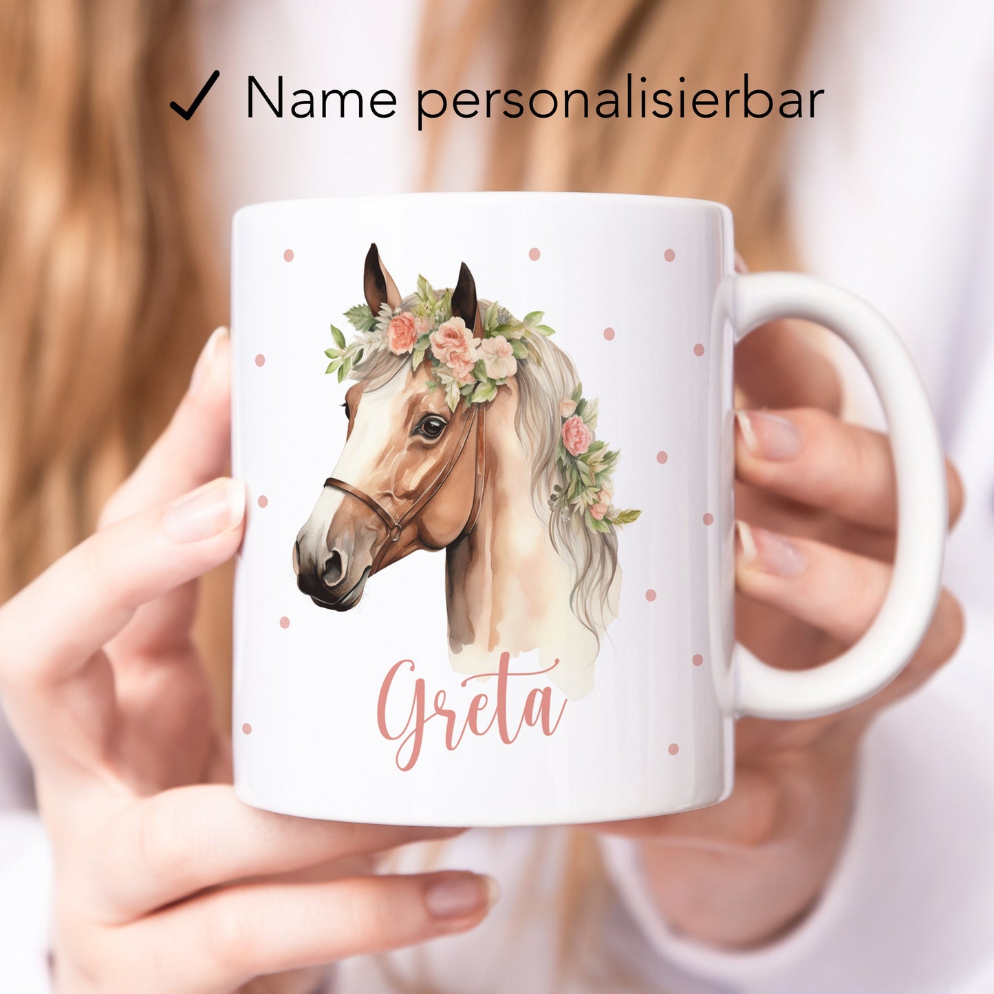 Pferde Geschenk für Mädchen Kindertasse mit Namen Pferd personalisiert für Kinder Kinderbecher aus Keramik