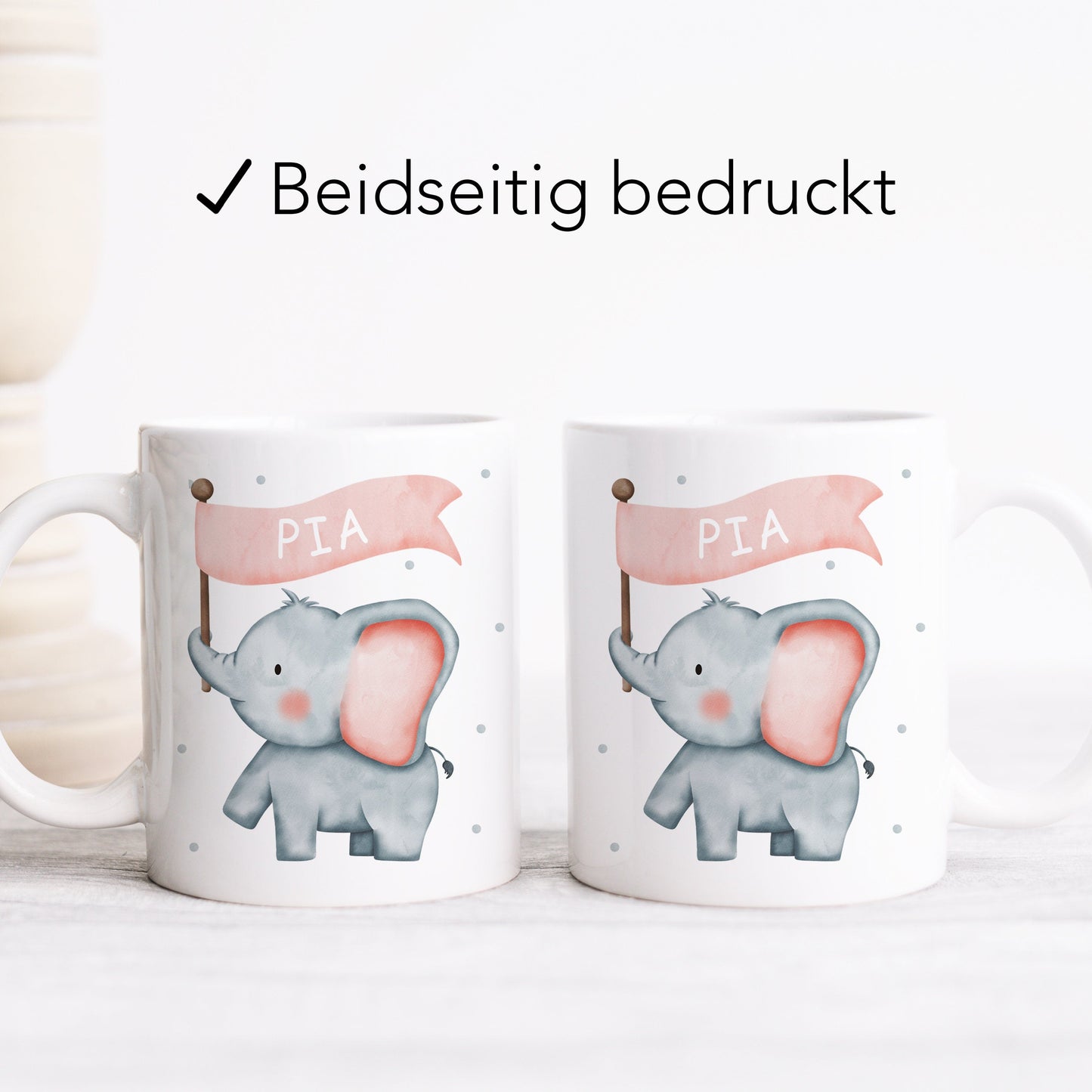 Kindertasse mit Namen Elefant personalisiert für Kinder Mädchen Jungen Geschenk Einschulung Kinderbecher aus Keramik