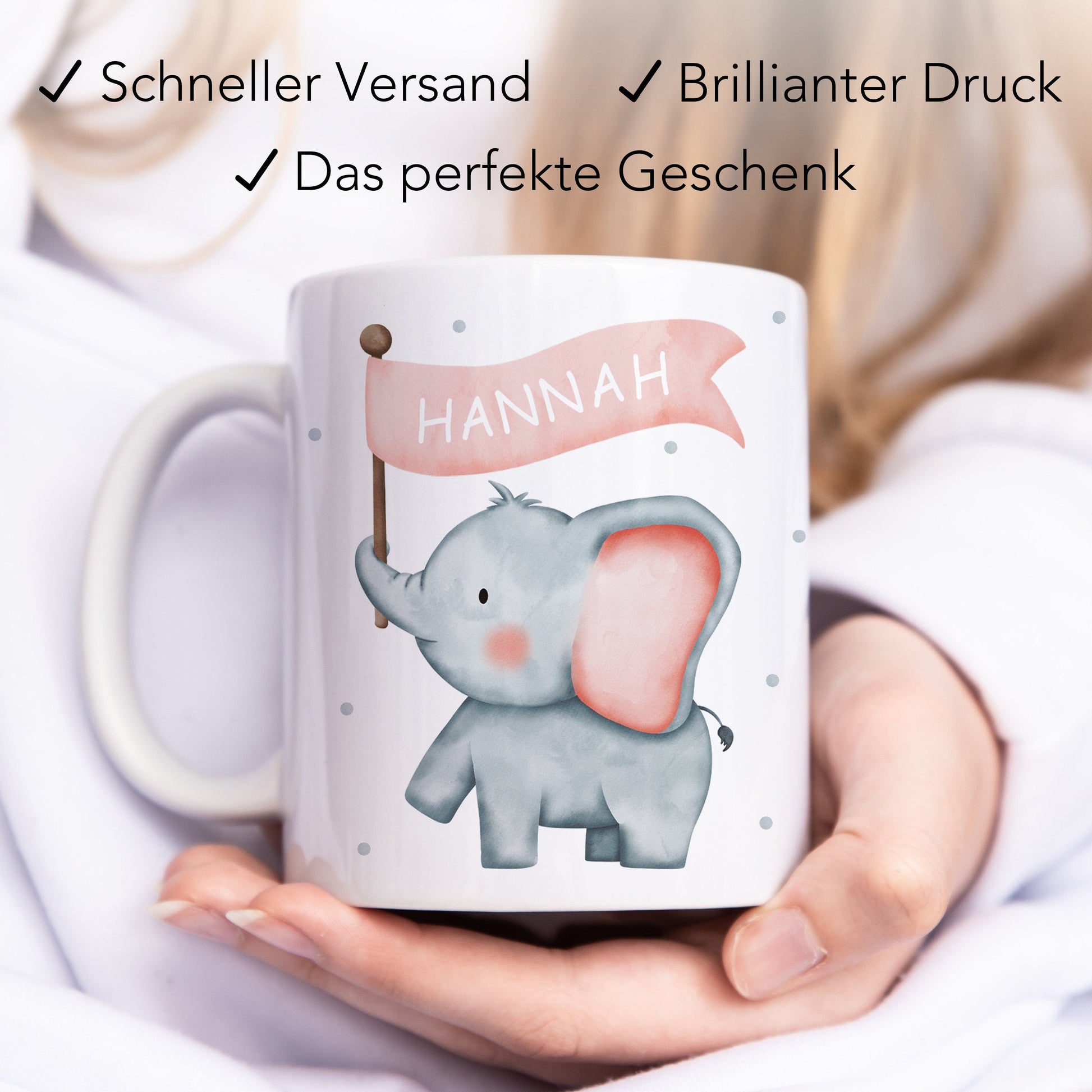 Kindertasse mit Namen Elefant personalisiert für Kinder Mädchen Jungen Geschenk Einschulung Kinderbecher aus Keramik