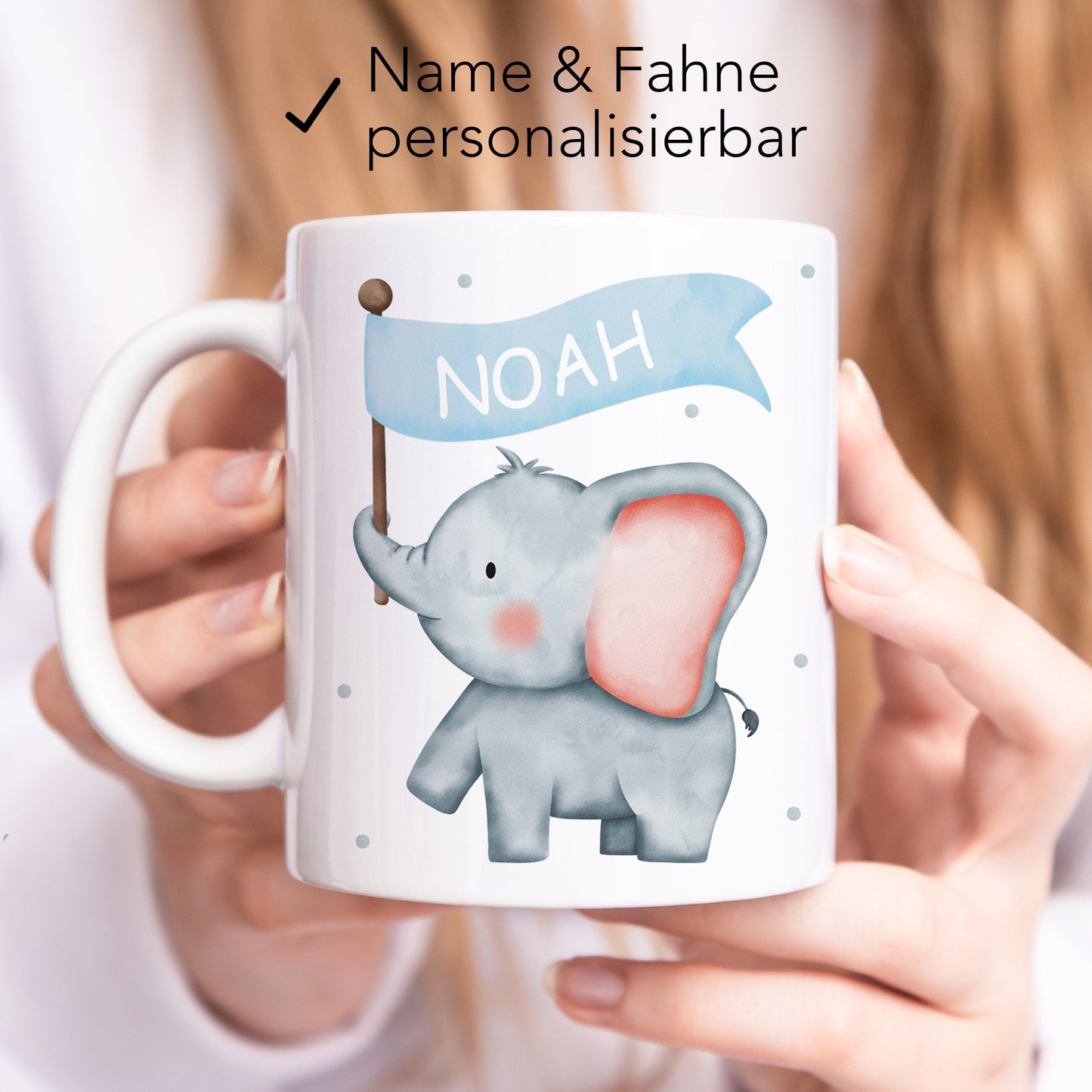 Kindertasse mit Namen Elefant personalisiert für Kinder Mädchen Jungen Geschenk Einschulung Kinderbecher aus Keramik