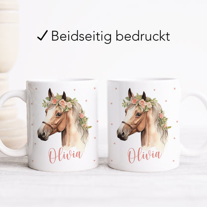 Pferde Geschenk für Mädchen Kindertasse mit Namen Pferd personalisiert für Kinder Kinderbecher aus Keramik