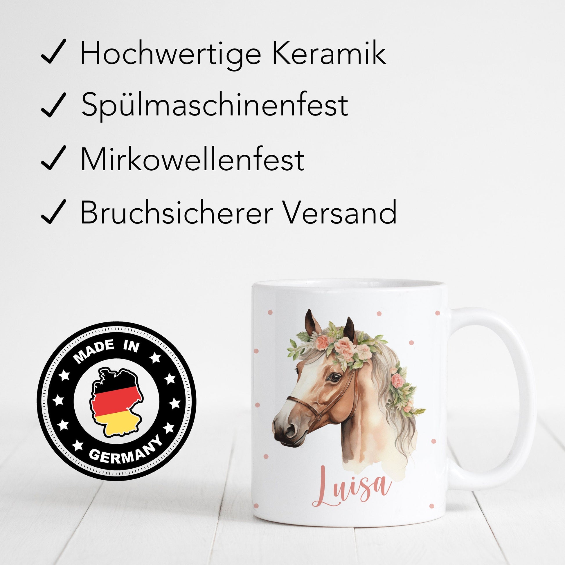 Pferde Geschenk für Mädchen Kindertasse mit Namen Pferd personalisiert für Kinder Kinderbecher aus Keramik