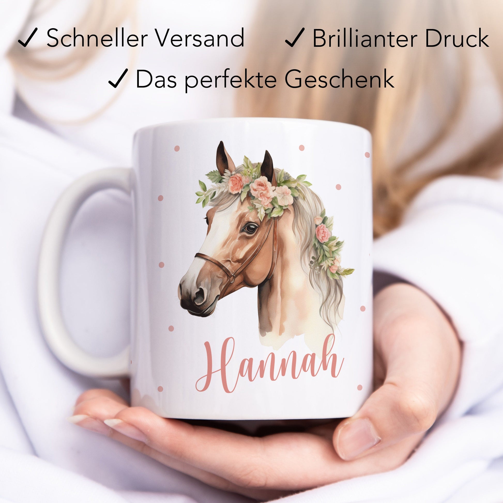 Pferde Geschenk für Mädchen Kindertasse mit Namen Pferd personalisiert für Kinder Kinderbecher aus Keramik