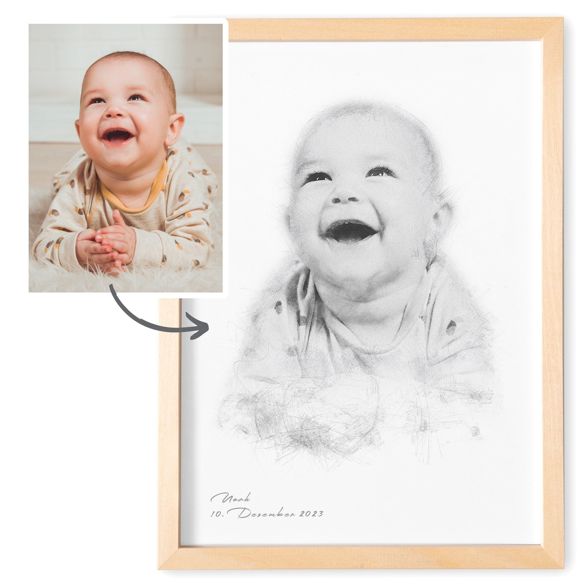 Foto im Stil einer Bleistiftzeichnung von Foto personalisiertes Bild Portrait im Look einer Bleistift Zeichnung Fotogeschenk