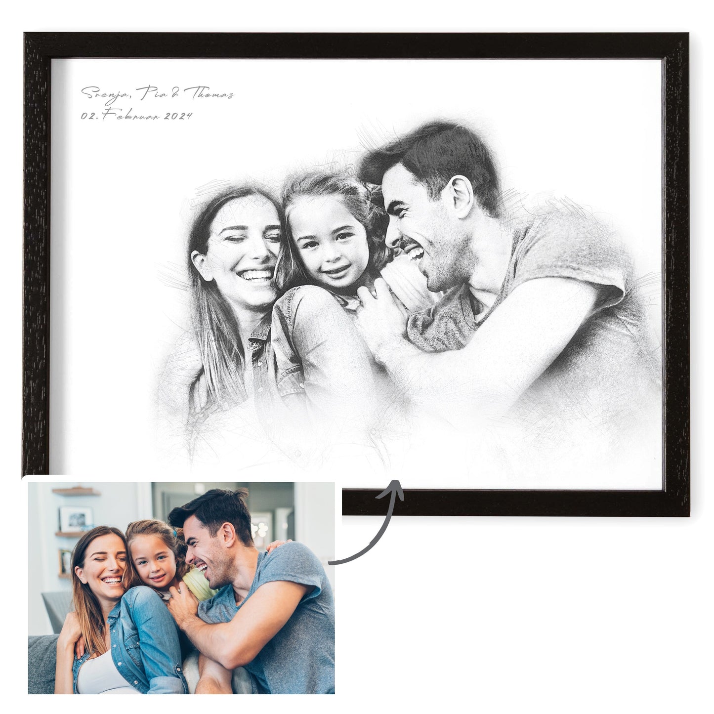 Foto im Stil einer Bleistiftzeichnung von Foto personalisiertes Bild Portrait im Look einer Bleistift Zeichnung Fotogeschenk