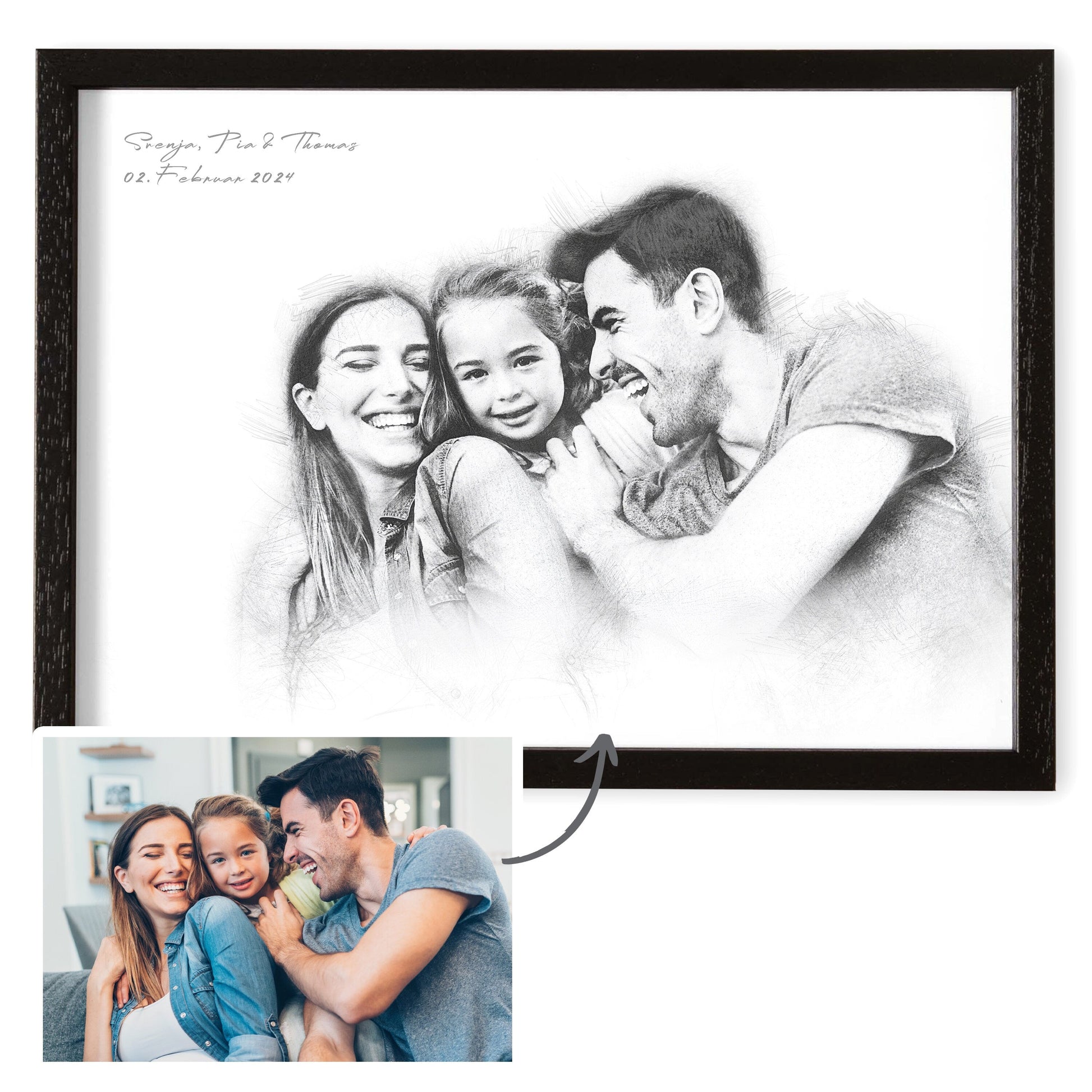 Foto im Stil einer Bleistiftzeichnung von Foto personalisiertes Bild Portrait im Look einer Bleistift Zeichnung Fotogeschenk