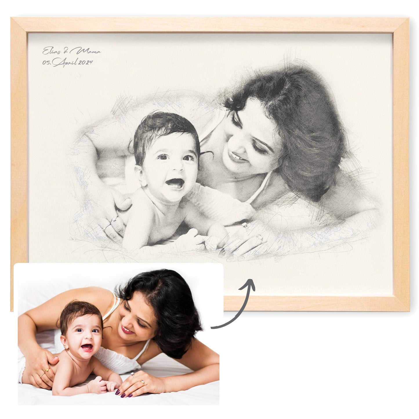 Foto im Stil einer Bleistiftzeichnung von Foto personalisiertes Bild Portrait im Look einer Bleistift Zeichnung Fotogeschenk