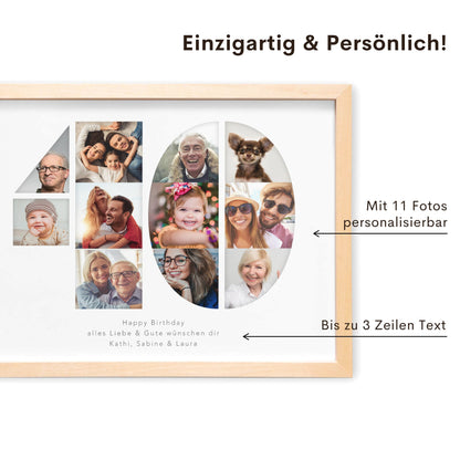 40. Geburtstag Frau Mann Geschenk Fotocollage 40 personalisiert mit Fotos Fotogeschenk Geburtstagsgeschenk