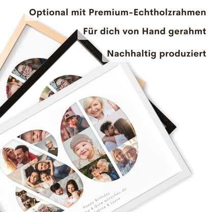 80. Geburtstag Frau Mann Geschenk Fotocollage 80 personalisiert mit Fotos Fotogeschenk Geburtstagsgeschenk