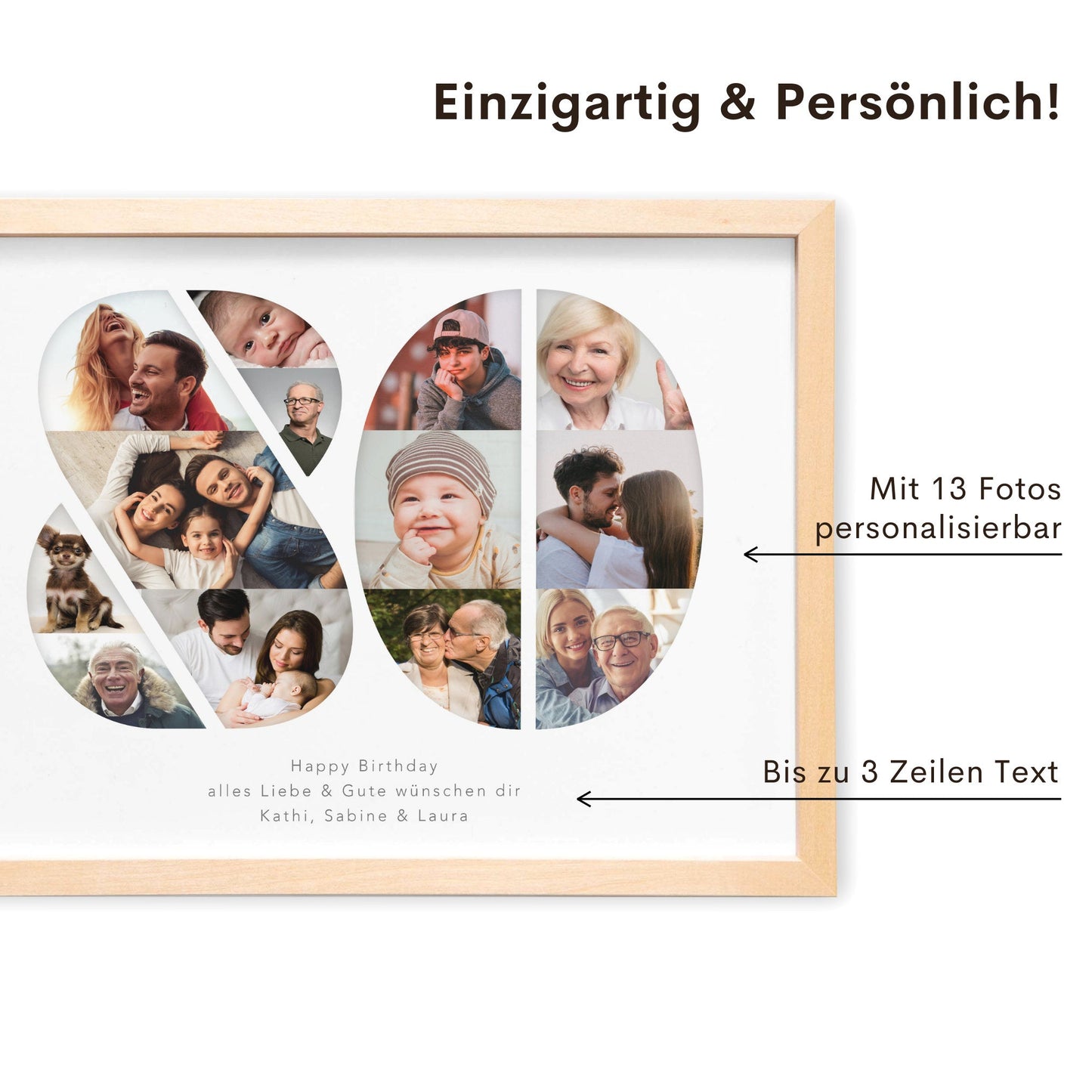 80. Geburtstag Frau Mann Geschenk Fotocollage 80 personalisiert mit Fotos Fotogeschenk Geburtstagsgeschenk