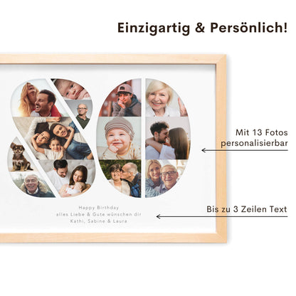 80. Geburtstag Frau Mann Geschenk Fotocollage 80 personalisiert mit Fotos Fotogeschenk Geburtstagsgeschenk