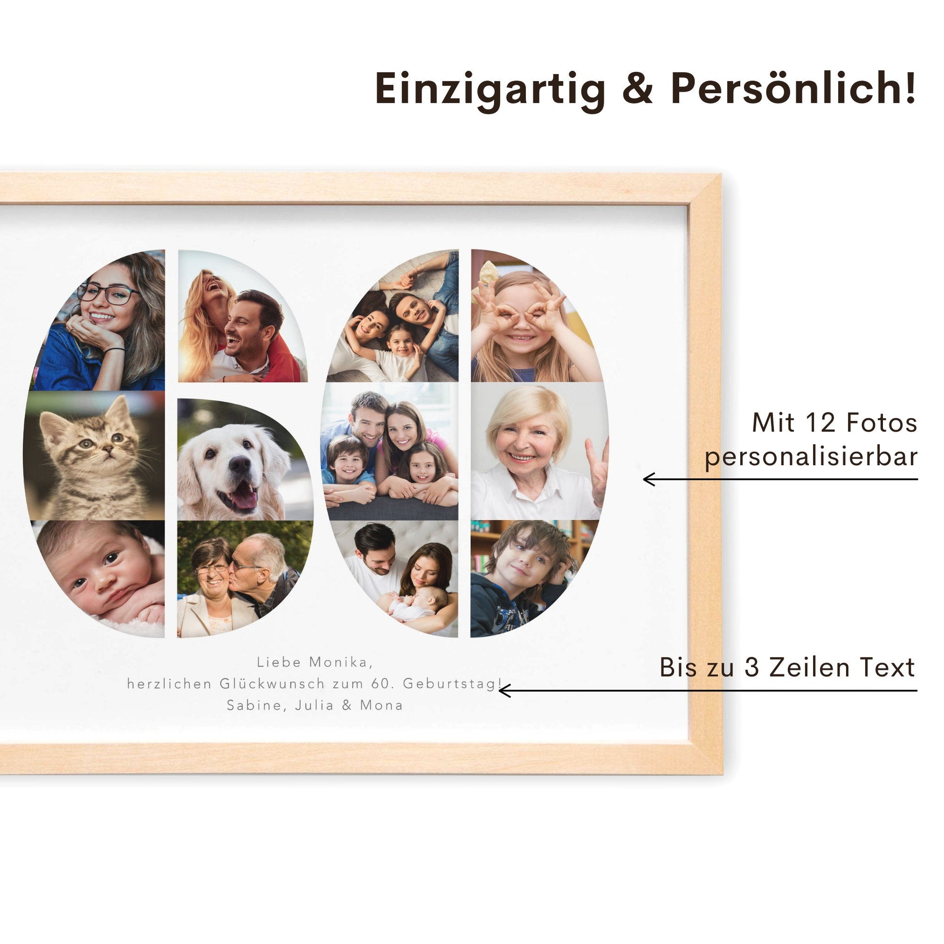 60. Geburtstag Frau Mann Geschenk Fotocollage 60 personalisiert mit Fotos Fotogeschenk Geburtstagsgeschenk
