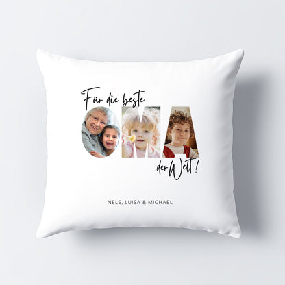 Oma Kissen mit Foto personalisiertes Fotogeschenk Fotokissen Dekokissen Geschenk für Großmutter Muttertagsgeschenk 40x40 cm inkl. Füllung
