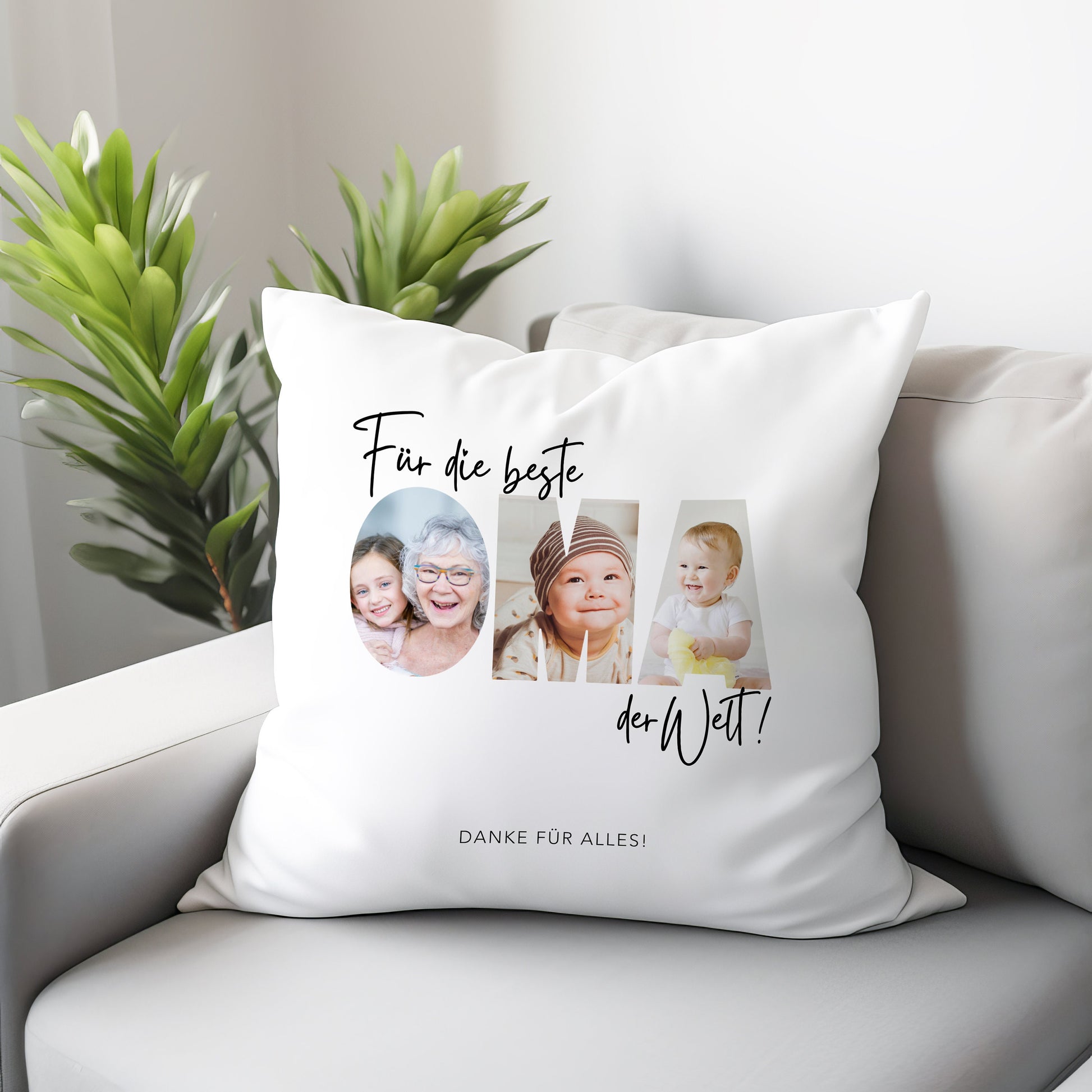 Oma Kissen mit Foto personalisiertes Fotogeschenk Fotokissen Dekokissen Geschenk für Großmutter Muttertagsgeschenk 40x40 cm inkl. Füllung