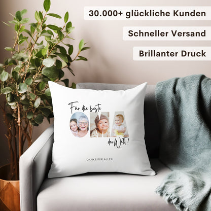 Oma Kissen mit Foto personalisiertes Fotogeschenk Fotokissen Dekokissen Geschenk für Großmutter Muttertagsgeschenk 40x40 cm inkl. Füllung