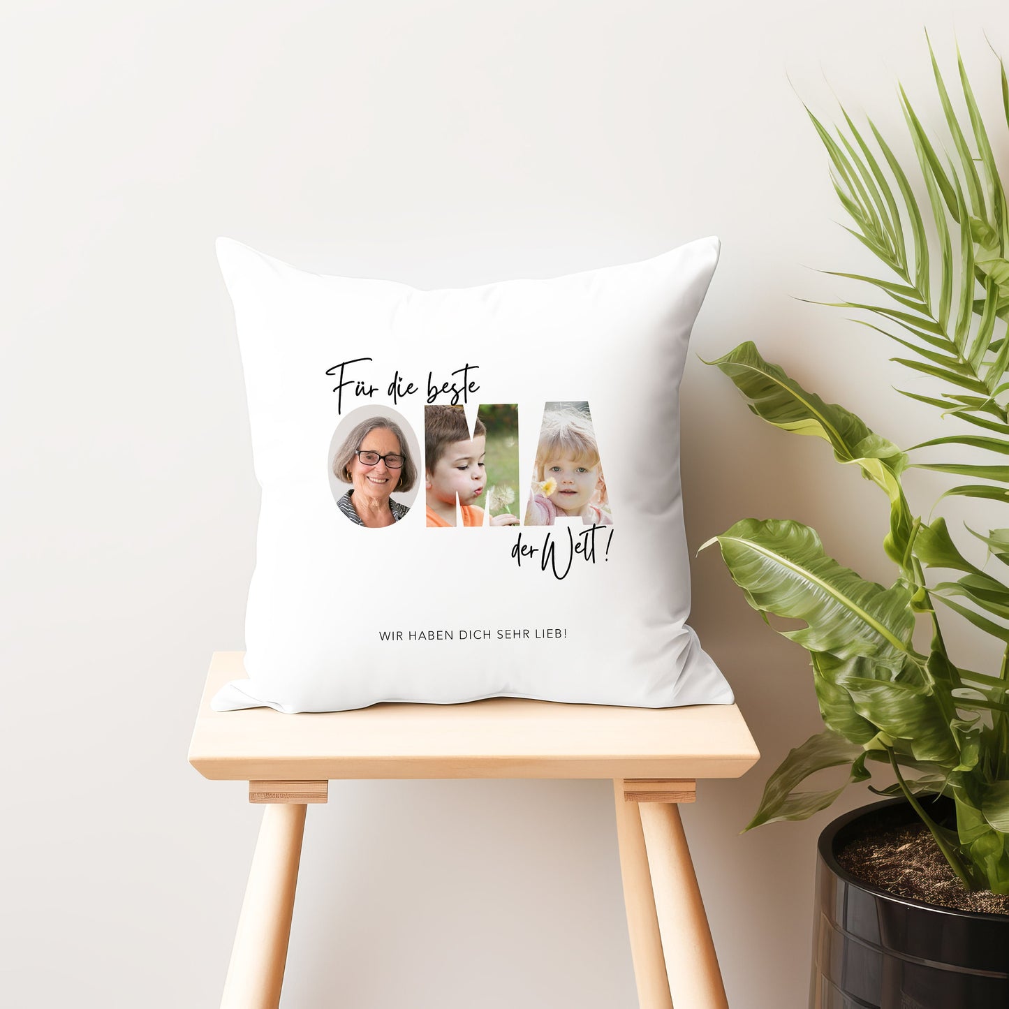 Oma Kissen mit Foto personalisiertes Fotogeschenk Fotokissen Dekokissen Geschenk für Großmutter Muttertagsgeschenk 40x40 cm inkl. Füllung