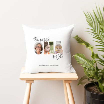 Oma Kissen mit Foto personalisiertes Fotogeschenk Fotokissen Dekokissen Geschenk für Großmutter Muttertagsgeschenk 40x40 cm inkl. Füllung