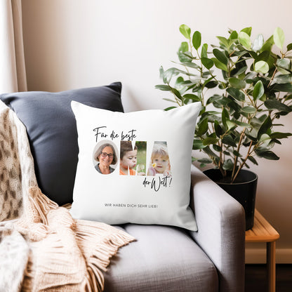 Oma Kissen mit Foto personalisiertes Fotogeschenk Fotokissen Dekokissen Geschenk für Großmutter Muttertagsgeschenk 40x40 cm inkl. Füllung