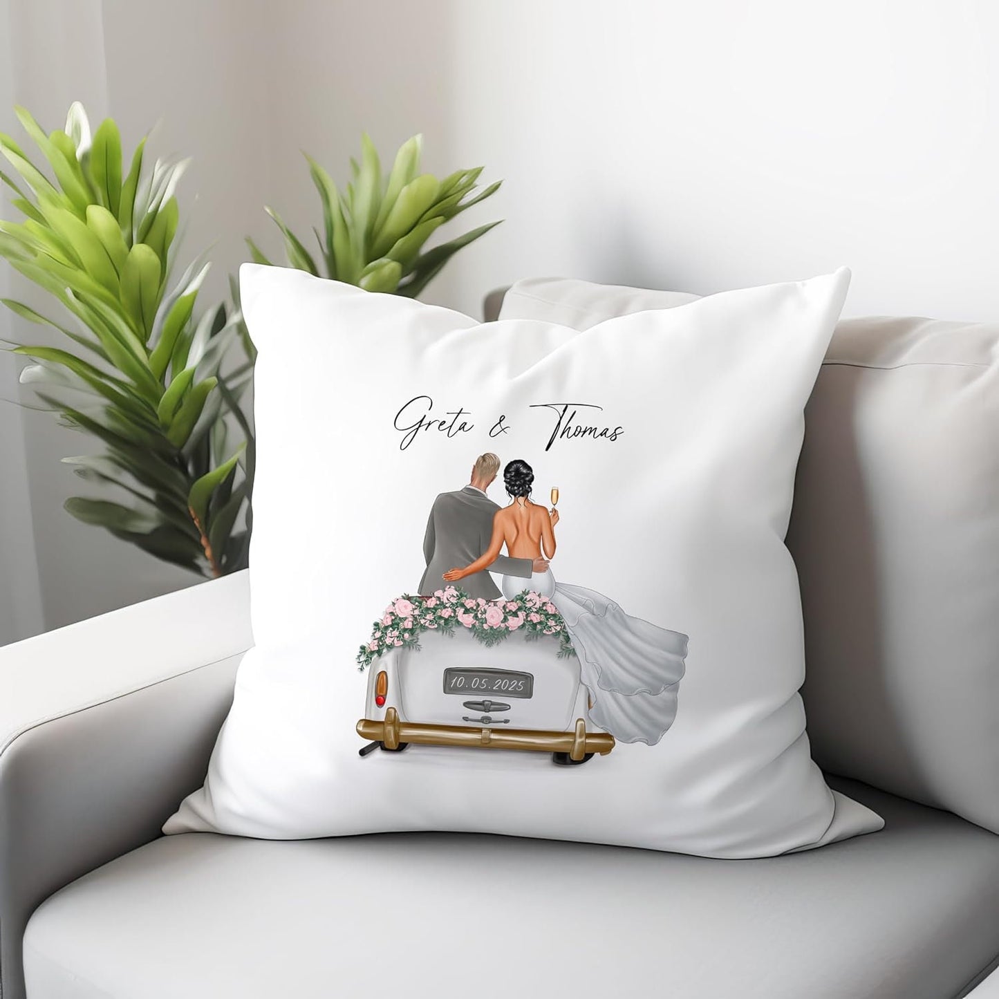Hochzeitsgeschenk für Brautpaar Kissen personalisiert kreatives Hochzeit Geldgeschenk Verpackung mit Auto 40x40 cm inkl. Füllung und Bezug