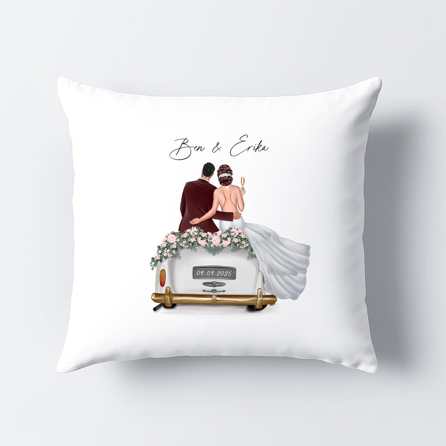 Hochzeitsgeschenk für Brautpaar Kissen personalisiert kreatives Hochzeit Geldgeschenk Verpackung mit Auto 40x40 cm inkl. Füllung und Bezug
