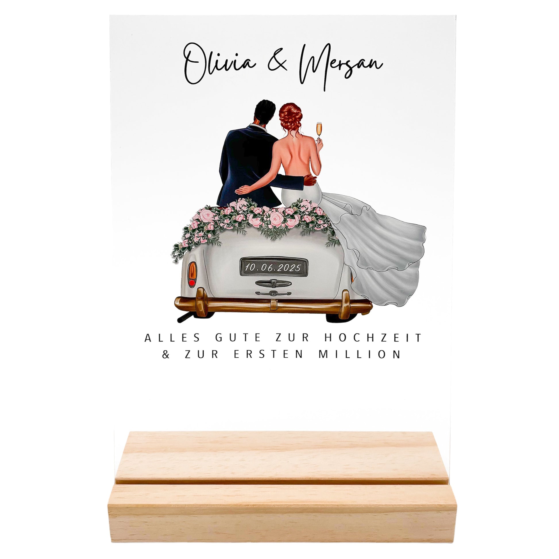 Erste Million Hochzeit Geldgeschenk personalisiert Acrylglas Bild Hochzeitsgeschenk Geld Geschenk für Brautpaar 20x30 cm inkl. Holzfuß