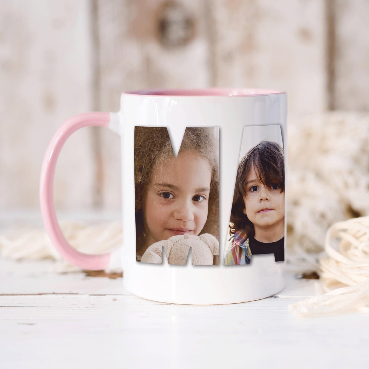 Mama Geschenk Tasse personalisierte Fototasse mit Fotos Fotogeschenk für Mutter Muttertagsgeschenk Kaffeetasse aus Keramik 330 ml