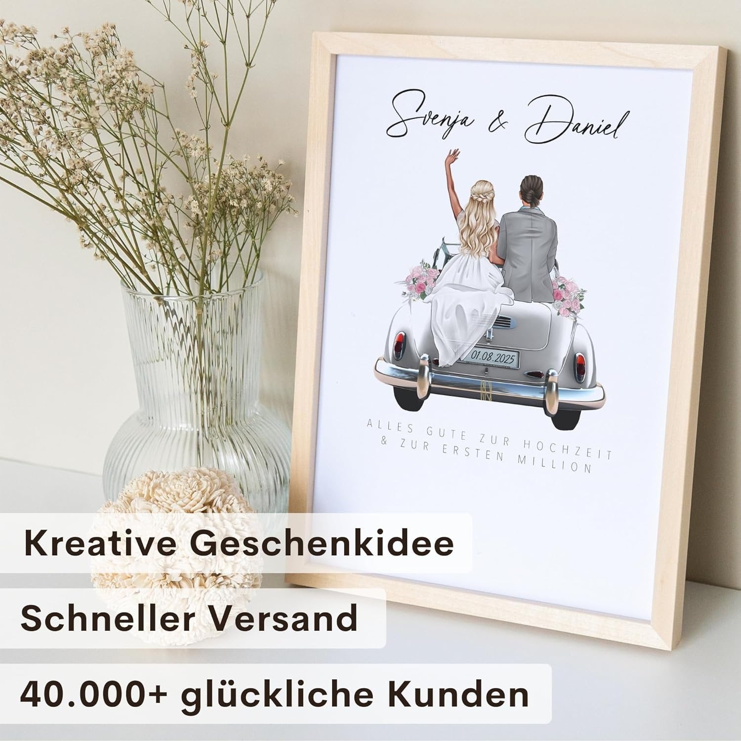 Hochzeitsgeschenk Geld Geldgeschenk Zur Hochzeit personalisiertes Bild für Brautpaar Geschenk (mit oder ohne Rahmen)