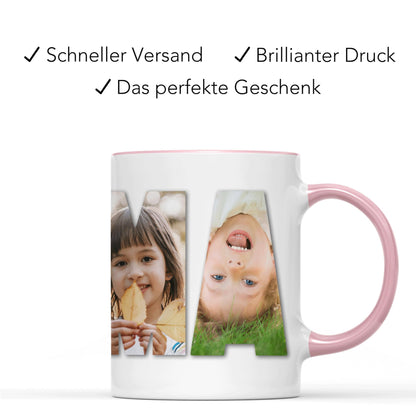 Mama Geschenk Tasse personalisierte Fototasse mit Fotos Fotogeschenk für Mutter Muttertagsgeschenk Kaffeetasse aus Keramik 330 ml