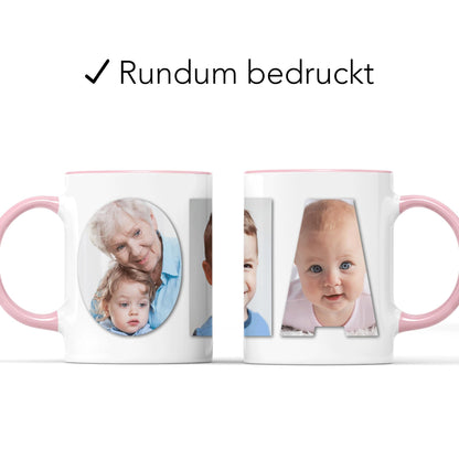 Oma Geschenk Tasse personalisierte Tasse mit Fotos Fototasse Fotogeschenk für Großmutter Geschenk Muttertag Kaffeetasse aus Keramik 330 ml