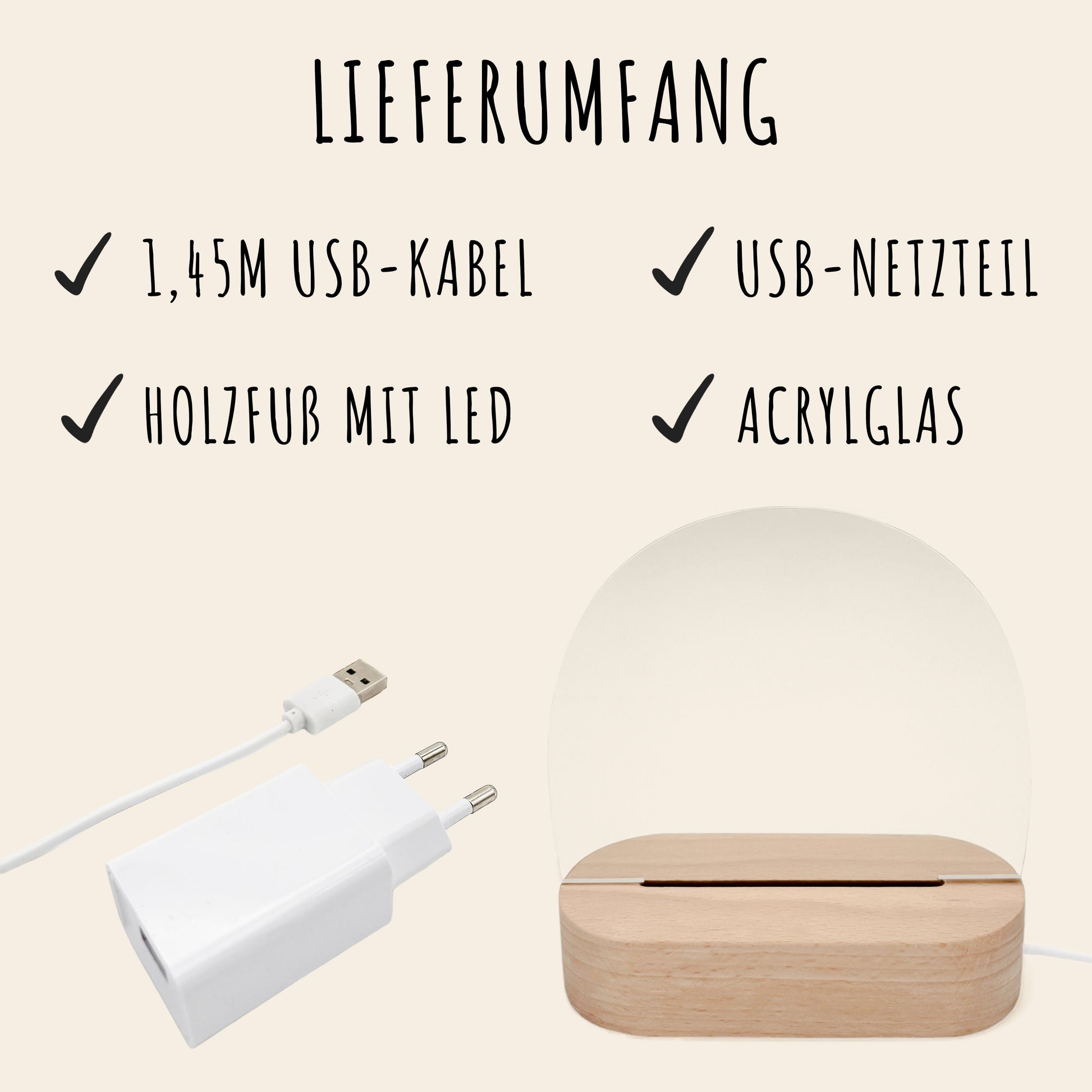 Regenbogen Nachtlicht Baby Kinder personalisiert Babyzimmer Kinderzimmer Nachtlampe Geschenk Geburt Inkl. Holzfuß & Netzteil (Beige)