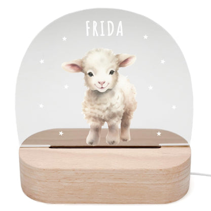 Nachtlicht personalisiert für Kinder & Baby Schaf Babyzimmer Deko Kinderzimmer Nachtlampe Mädchen Jungen Inkl. Holzfuß und Netzteil
