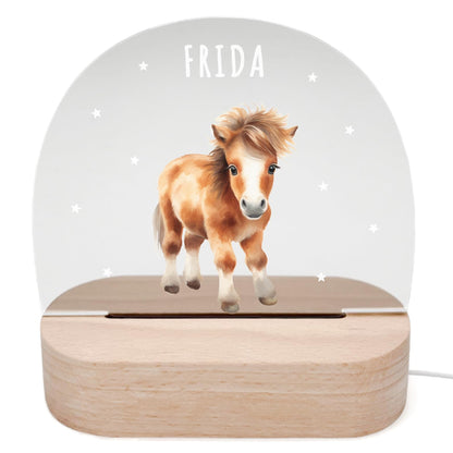Nachtlicht personalisiert für Kinder & Baby Pferd Babyzimmer Deko Kinderzimmer Nachtlampe Mädchen Jungen Inkl. Holzfuß und Netzteil