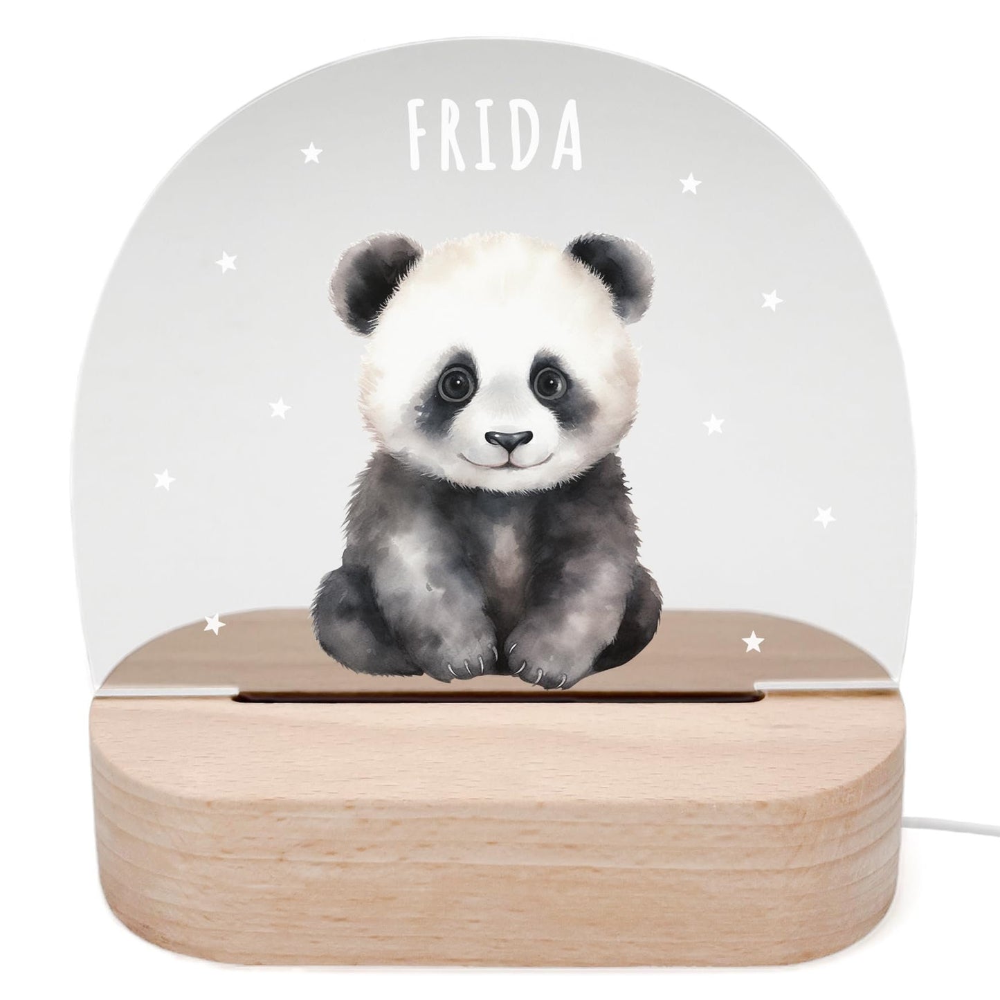 Nachtlicht personalisiert für Kinder & Baby Panda Babyzimmer Deko Kinderzimmer Nachtlampe Mädchen Jungen Inkl. Holzfuß und Netzteil