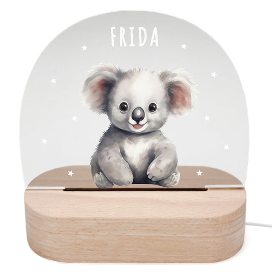 Nachtlicht personalisiert für Kinder & Baby Koala Babyzimmer Deko Kinderzimmer Nachtlampe Mädchen Jungen Inkl. Holzfuß und Netzteil