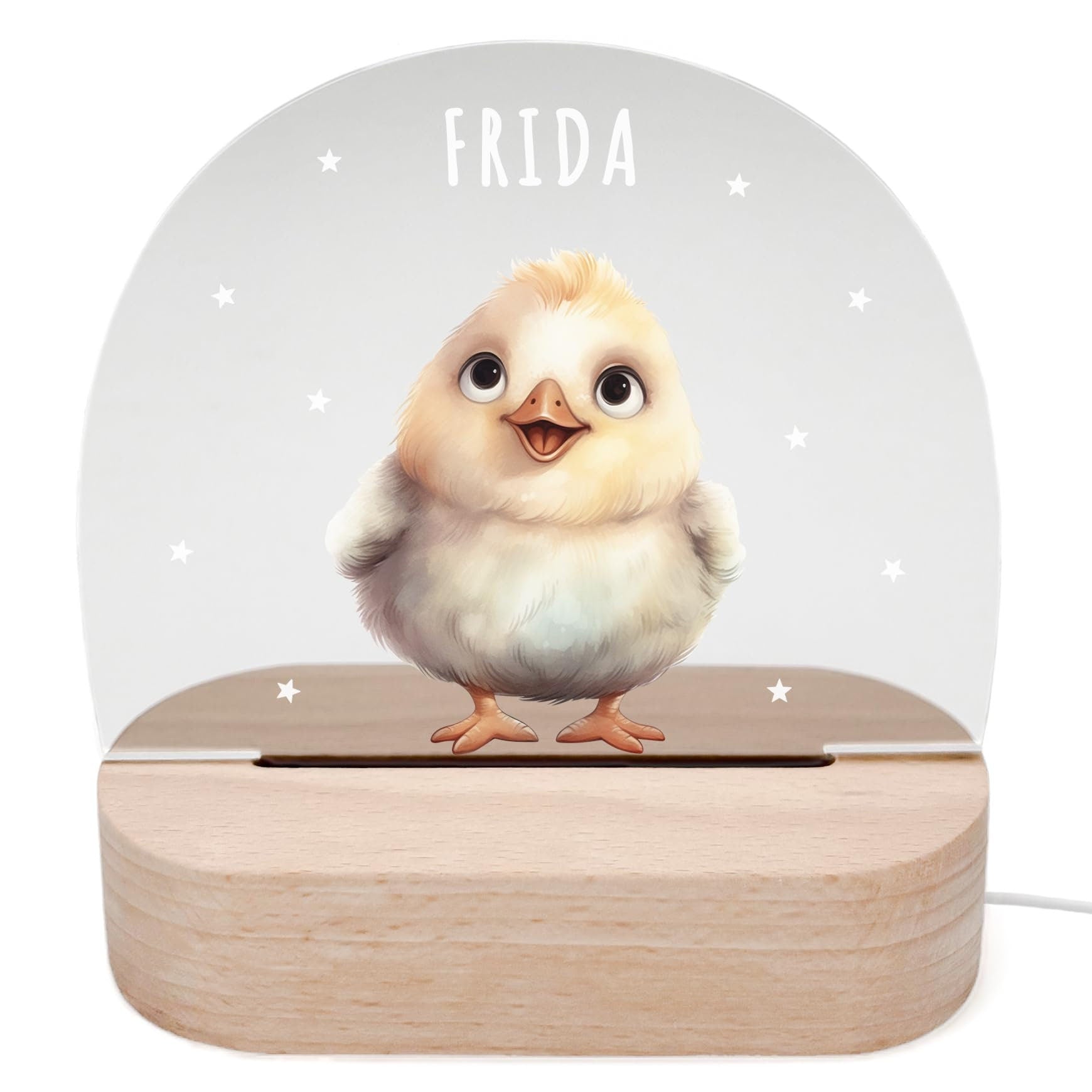 Nachtlicht personalisiert für Kinder & Baby Huhn Babyzimmer Deko Kinderzimmer Nachtlampe Mädchen Jungen Inkl. Holzfuß und Netzteil