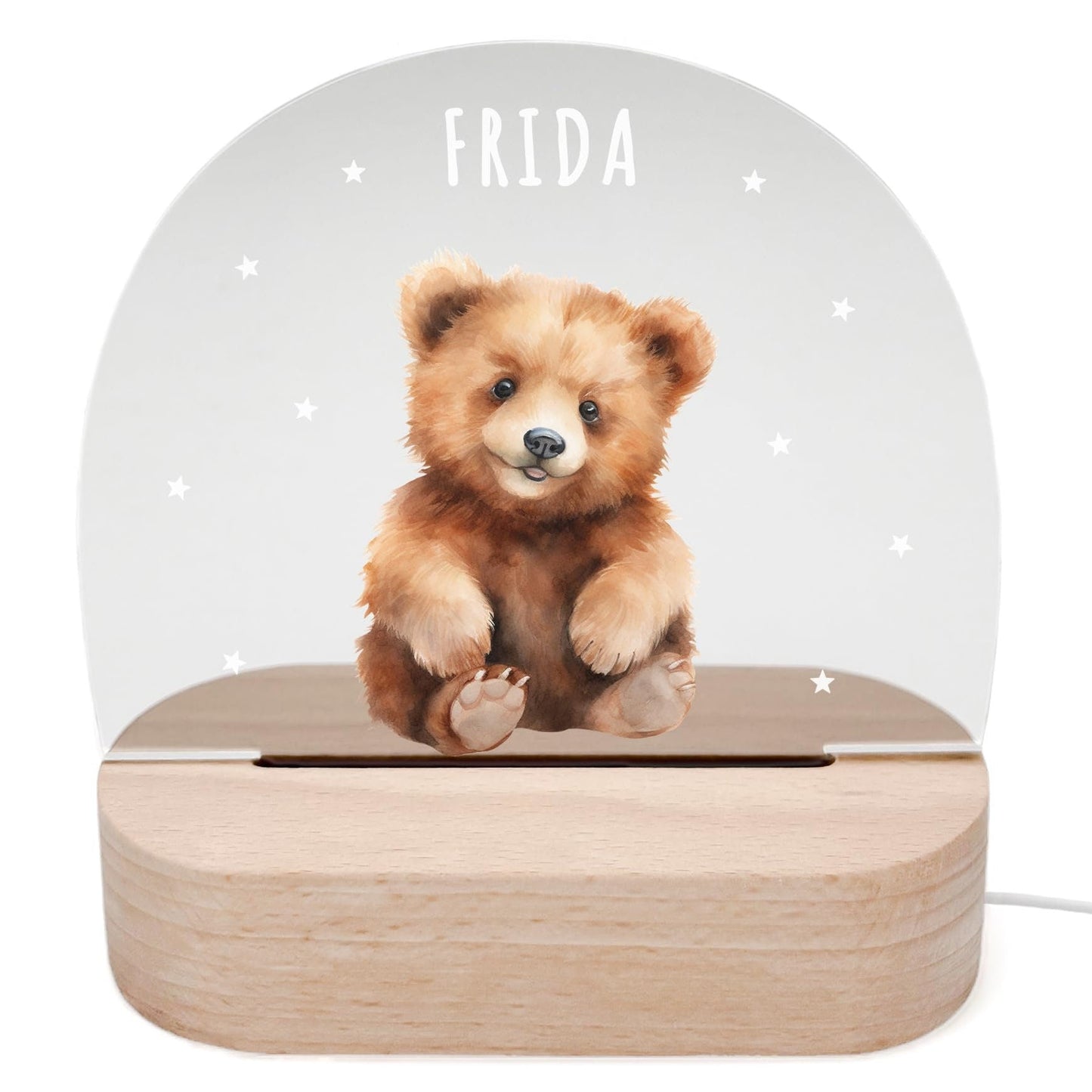 Nachtlicht personalisiert für Kinder & Baby Bär Babyzimmer Deko Kinderzimmer Nachtlampe Mädchen Jungen Inkl. Holzfuß und Netzteil