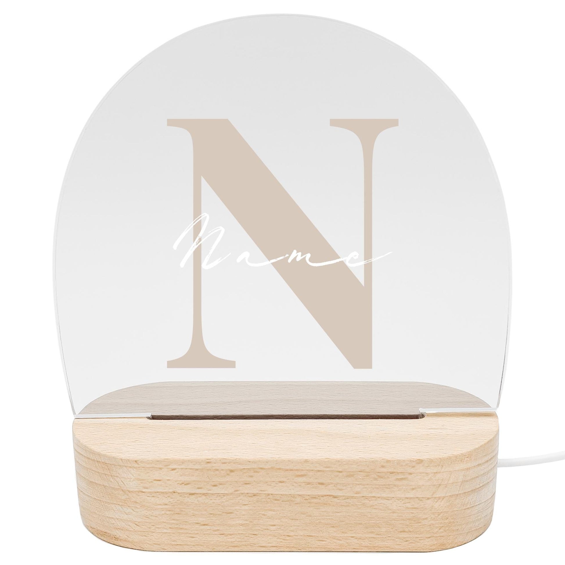 Buchstaben Nachtlicht Baby Kinder personalisiert Babyzimmer Kinderzimmer Nachtlampe Geschenk Geburt Inkl. Holzfuß & Netzteil (Beige)